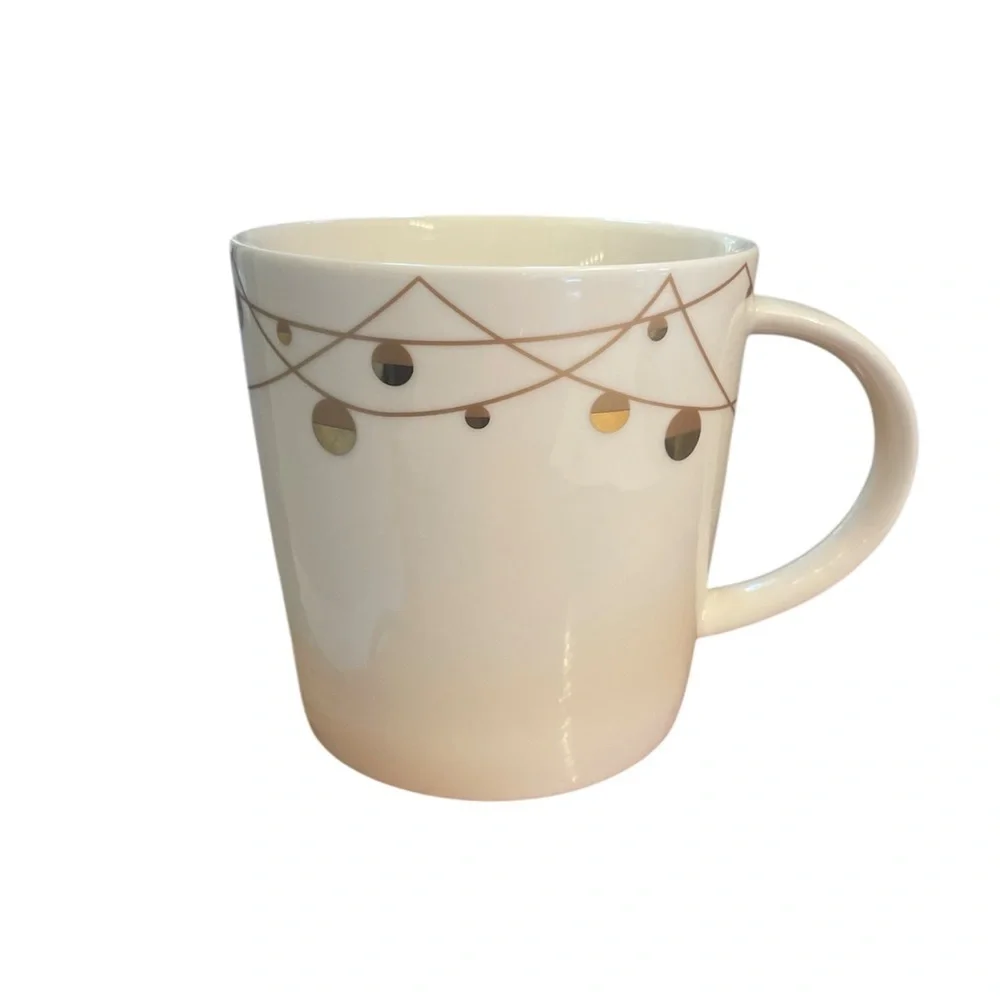 Starbucks 2012 Christmas Coffee Mug Bone China Gold Ornaments Holiday 14 oz